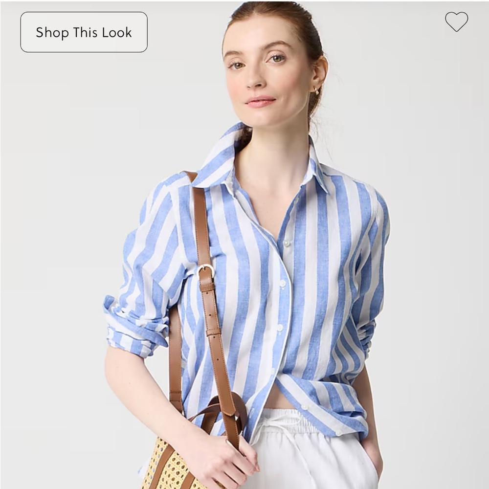 J. Crew Blue and White Striped Linen Button Down Shirt